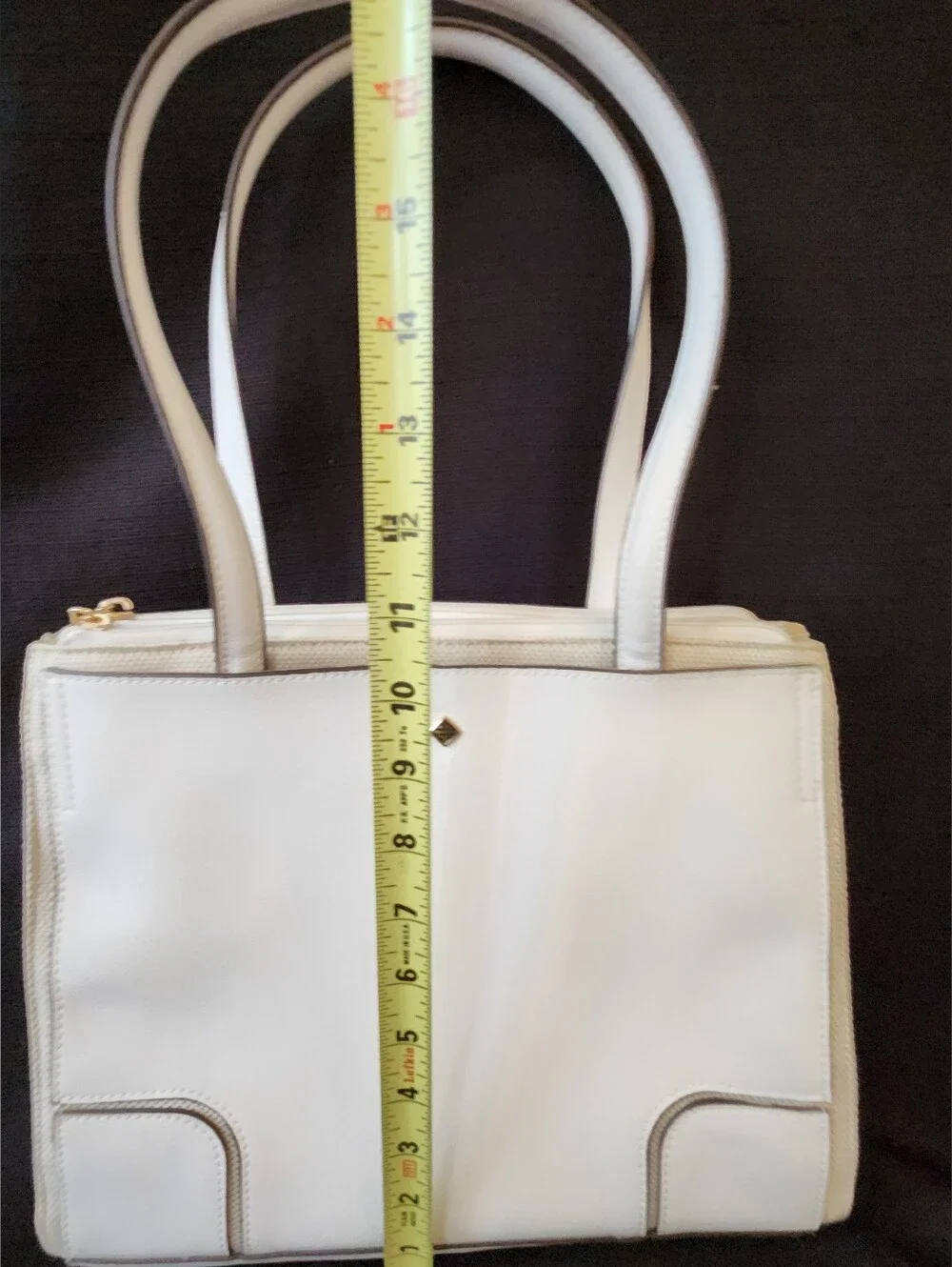 Antonio Melani White Leather Canvas Tote Bag Shoulder Purse Multi Pocket